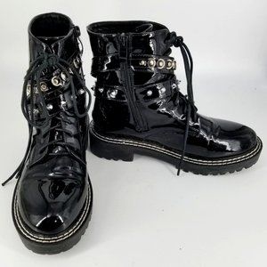 Combat Boots Shein Black 36 Shiny Patent Lace Buckle Zipper Gothic Alt Cosplay